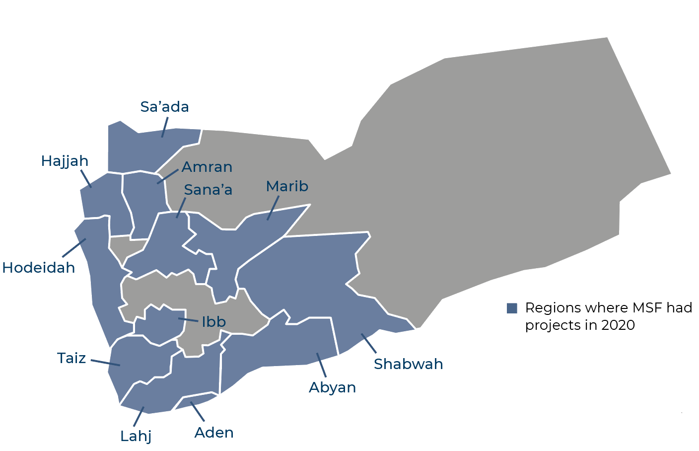 Map of MSF projects in Yemen