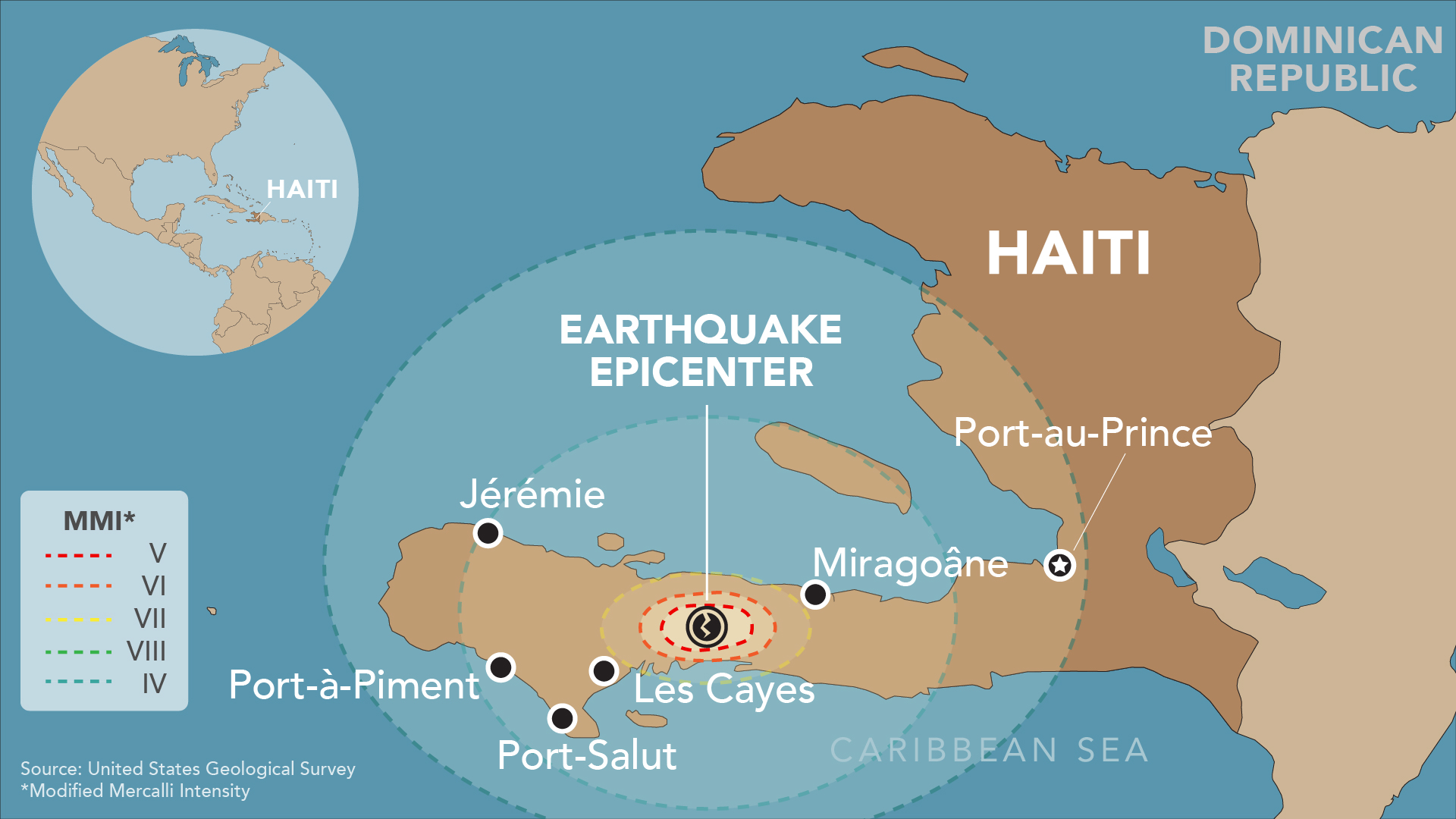 Map showing impact of Haiti earthquake