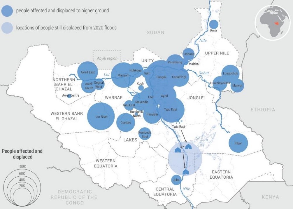 UNOCHA map of South Sudan flooding