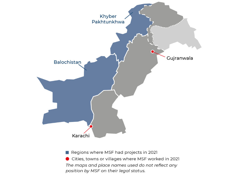 Map of MSf activities in Pakistan, 2021