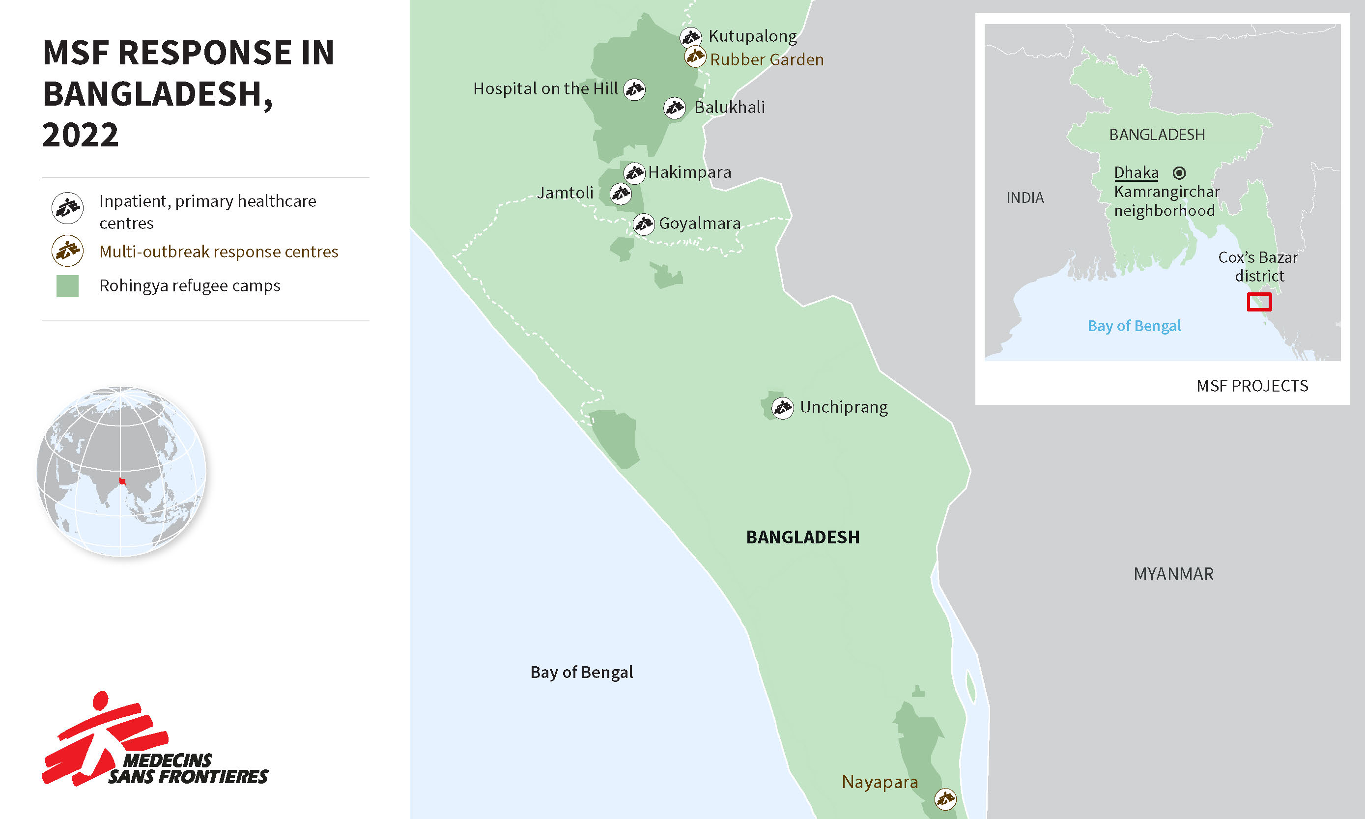 Map of MSF response in the Cox's Bazar region of Bangladesh