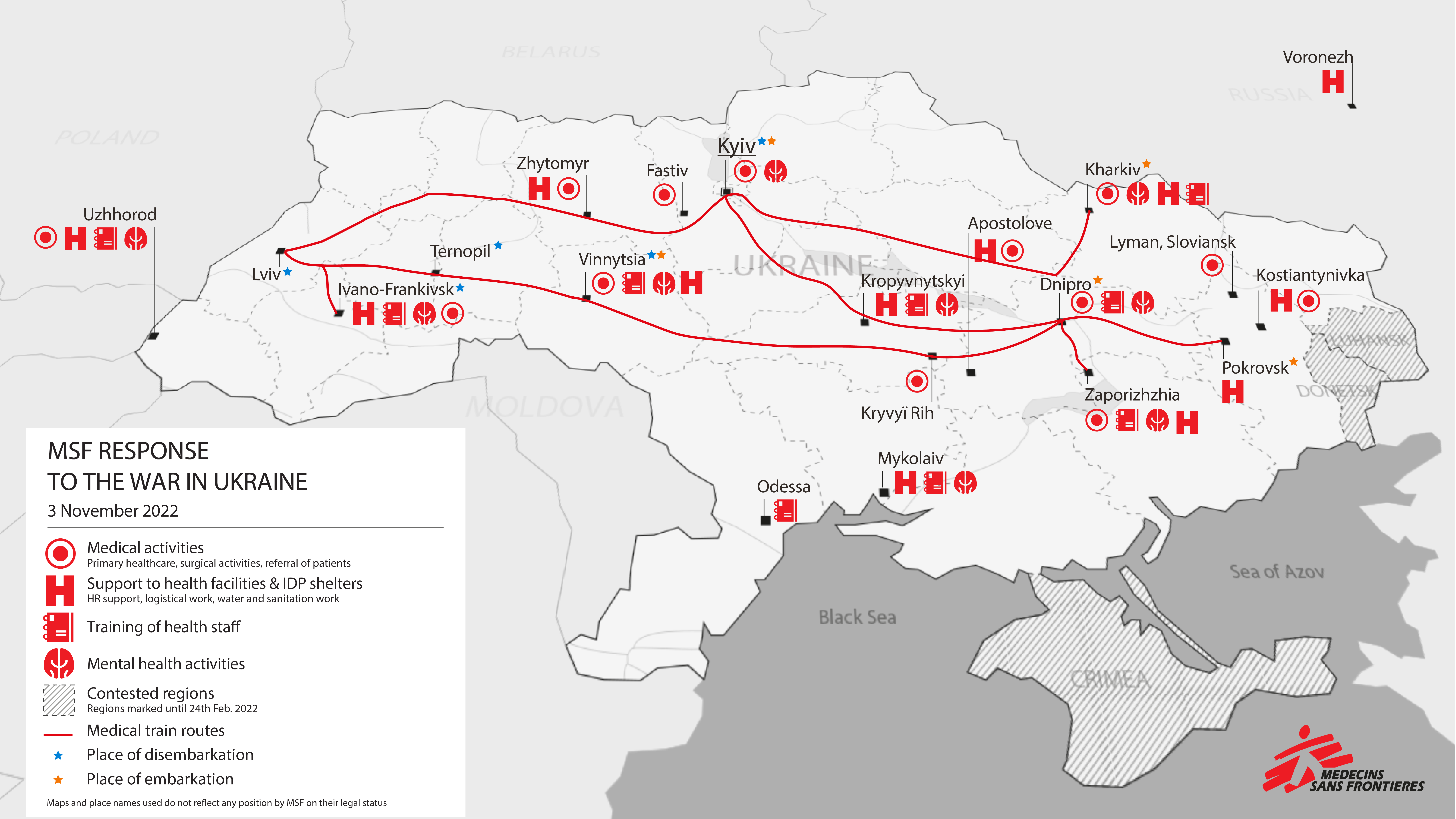 Map of MSF activities in Ukraine - November 2022