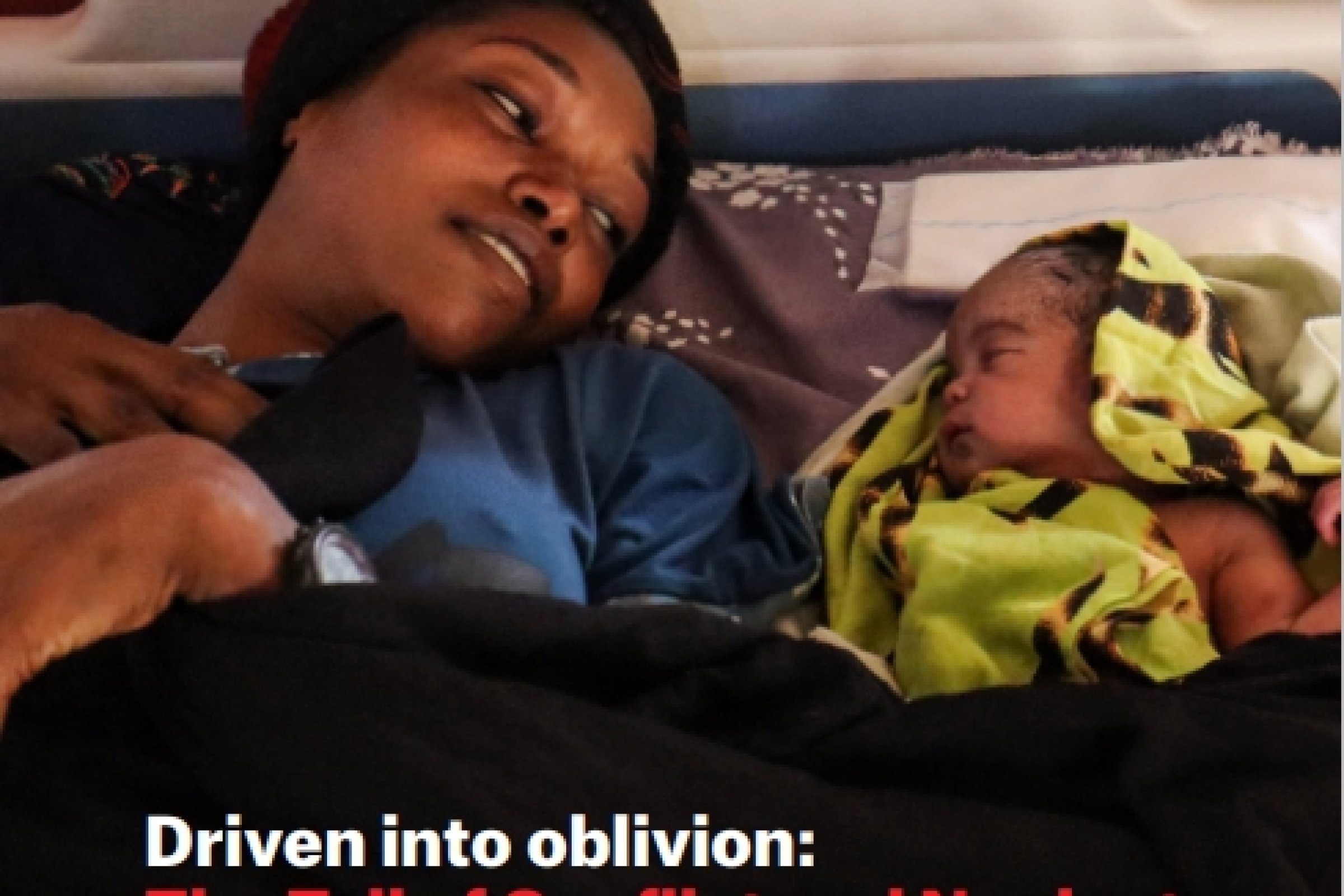 The front page to a report featuring a photo of a woman and her baby on a hospital bed