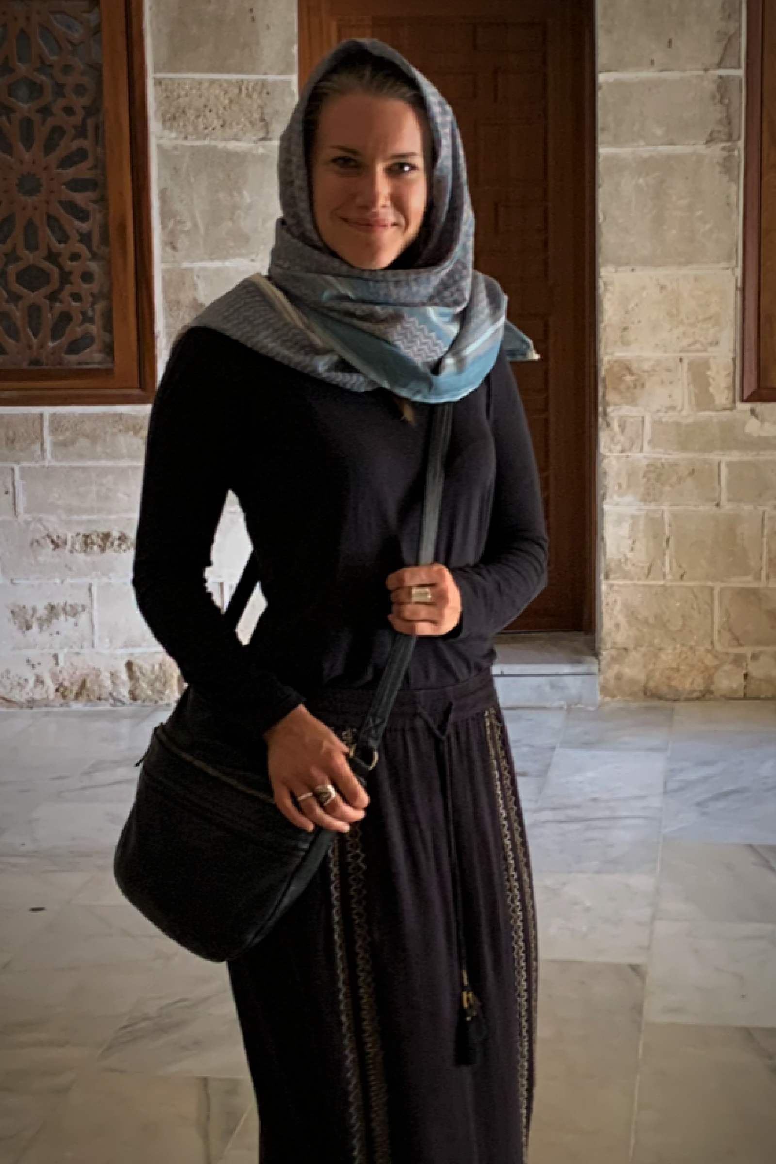 Erin Kilborn, visiting the grand old Mosque of the old city of Gaza during her assignment